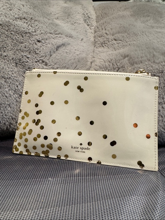 kate spade Handbags - kate spade White Leather Confetti Clutch with Gold Dots